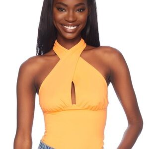 Susana Monaco Vibrant Orange Halter Crop Top